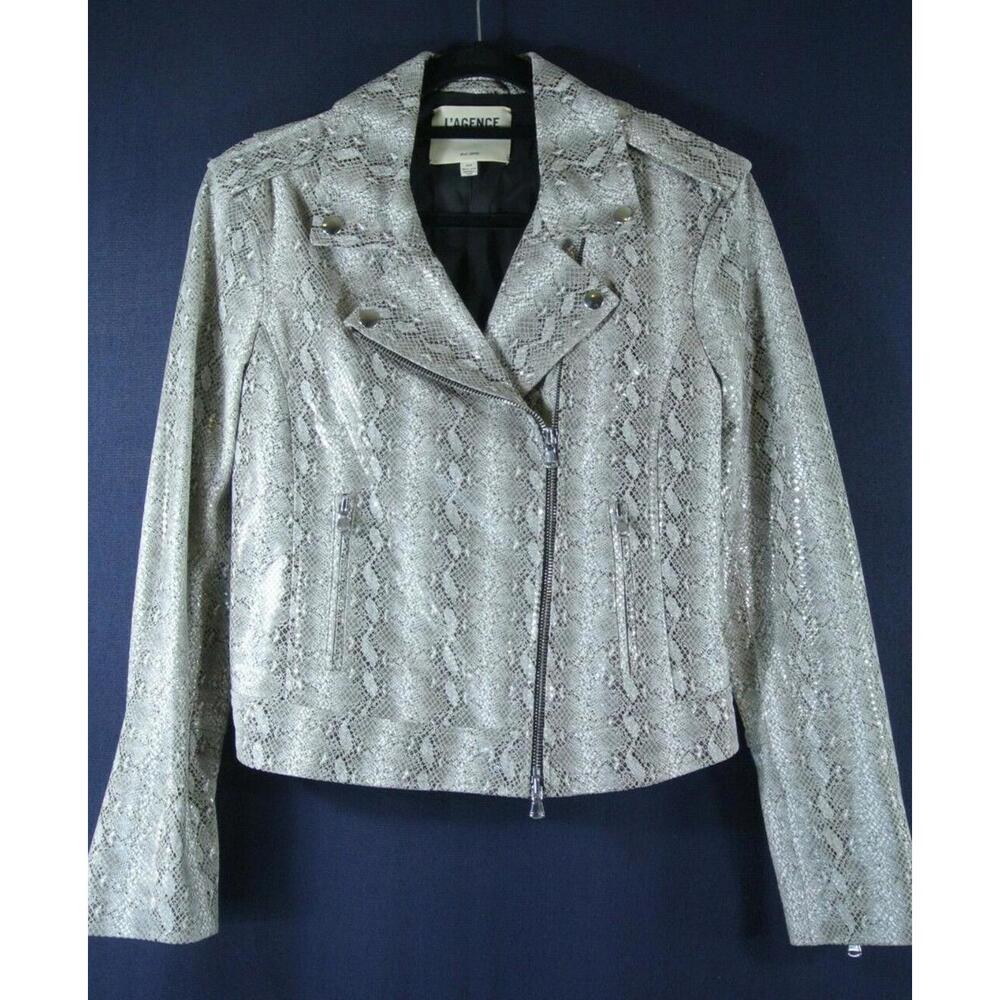 NEW, L'AGENCE Python Leather Biker Jacket Size M … - image 4